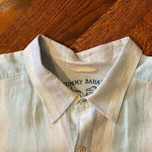 Tommy Bahama Turquoise/Green Striped Relax Linen Shirt - Size 3XLT